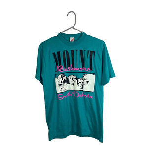 Mount Rushmore Men's T-Shirt Sz M Tee Jerzees Teal Single Stitch Painted Puffy